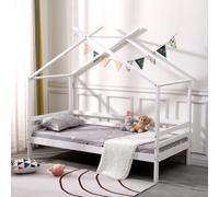 (White No Trundle, 1 x 10cm Comfort Foam Mattress) Teddy Kids Wooden House Treehouse Single Bed & Optional Trundle - Grey / White