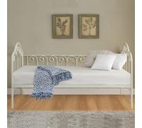 (White, No Trundle) Knebworth French Shabby Chic Living Room Bedroom Metal Day Bed Frame w Optional Trundle