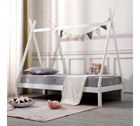 (White No Trundle, No Mattress) Harry Teepee Tent Kids Single Wooden Bed Frame