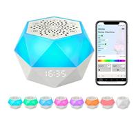 White Noise Machine for Sleeping, Portable Alarm Clock Sound Machines with 8 Colors Ambience Light, APP Control Rhombus Music Sleep Machine with 32 Natural Soothing Sounds for Baby Kids Adults