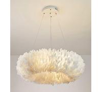 White Nordic Feather Ceiling Light Fixture 8 Lights 80Cm Wide Bedroom Girls Room Chandelier Unique Shaped Hanging Lamp/B/80Cm