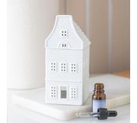 White Nordic House Oil Burner and Wax Warmer - Ceramic, Cozy Design for Wax Melts & Fragrance Oils, Creates Warm Glow, Perfect for Winter Décor