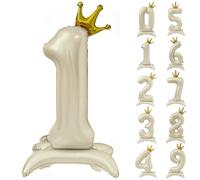 White Number 1 Balloon 42 Inch Cream White Crown Balloons 0-9 Standing Beige Number 1 Balloon with Crown Birthday Party Decorations Supplies