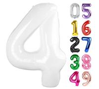 White Number 4 Balloon 40 Inch, 4th Birthday Party Decorations for Children, Giant Glitter 4 Shape Foil Balloon for Party Supplie