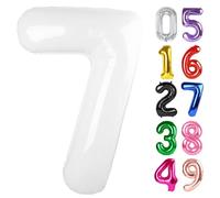White Number 7 Balloon 40 Inch, 7th Birthday Party Decorations for Children, Giant Glitter 7 Shape Foil Balloon for Party Supplie
