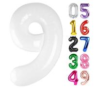 White Number 9 Balloon 40 Inch, 9th Birthday Party Decorations for Children, Giant Glitter 9 Shape Foil Balloon for Party Supplie