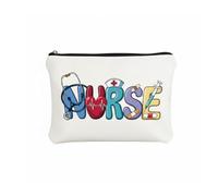 White Nurse Themed Toiletry Bag with Multicolour Symbol Graphics - Rectangular Makeup Pouch for Healthcare Professionals, Travel Cable Organiser, Pencil Case, Daily Essentials Carry All
