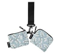 White Oak Leaves on Light Blue Women's Dual Wallets Business Card Cases Cute Fashion Wristlet Wallet Key Holder with Keychain for Women 2 Pcs tarjetas de credito para