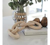 White Oak Village Wood Chain Link Decor - Hand Carved Decorative Wood Chain, 5 Link Chain Decor, Natural Rustic Decor, Coffee Table Decor, Farmhouse Decor, Shelf Decor (Natural, Paulownia)