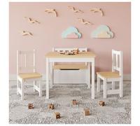 (White/Oak) Wooden Kids Table, 2 Chairs & Toy Storage Bench