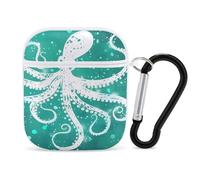 White Octopus Green Earphone Case Cover Compatible with AirPods 1&2 Shockproof Bluetooth Headset Case White-style