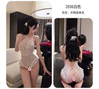 (white, One Size (80-65kg)) Sex lingerie lace seduction pure lust sexy open crotch onesie women's bed free pajamas
