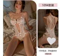 (white, one size fits all) Original Sexy Palm Embroidery Sexy onesie Women's pure desire to open crotch uniform seduction pajamas