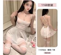 (white, one size fits all) Sexy pure desire sexy purple nightdress large size royal sister beautiful back strap perspective temptation pajamas 1168