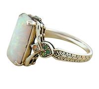 White Opal Antique Silver Ring Jewelry Engaged Ring For Women Ring Set (White, 7)