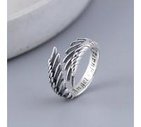 (white, ? Opening Adjustable ?) Bella Box Korean Version Personalized Angel Wings Imitation S925 Thai Silver Made Old Ins Fashion Crowd Index Finger Open Ring Female