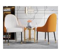 (WHITE/ORANGE) 2 x Modern Padded PU Faux Leather Armchair Dining Kitchen Restaurant Accent Chair Stool Set
