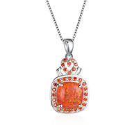 White Orange Fire Opal Stone Pendant Necklaces For Women Wedding Jewelry 925 Promise Necklace