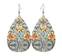 White-orange pattern double-sided printed leather earrings int and shape of water drops, creative, light and novel, bright and vivid colors.