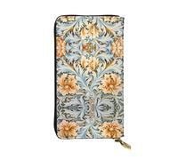 White-orange pattern Printed leather wallet, 7.5 x 4.1-inch long credit card holder, portable travel cash wallet