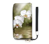 White Orchid in The Pond Long Wallet Slim PU Leather Wallets for Men Women Minimalist Wallet with Card Slots, white, 20x10.5cm