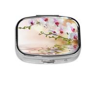 White Orchid in The Pond,Meta Pill Box 2 Compartment Medicine Case,Portable Organizer
