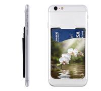 White Orchid In The Pond Printed Phone Card Holder,Leather Phone Wallet Stick On,Card Holder For Back Of Phone,Compatible With Most Of Cell Phone (Iphone,Android), White, One Size
