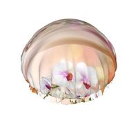 White Orchid In The Pond,Shower Cap Nightcap Double Layer Waterproof Elastic Bath Cap Reusable Hair Cap