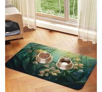 White Orchid Pet Food Mat 23.62x15.71in Absorbent Non-Slip PU Leather Feeding Mat for Dogs Cats Rubber Bottom Fast Drying Rollable Pet Bowl Placemat