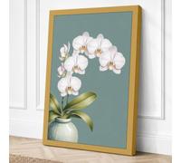 White Orchid Study Botanical Canvas Wall Art Print 30x20 Inch (76 x 51 cm)