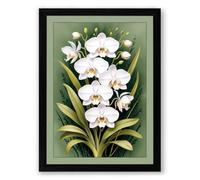 White Orchids Botanical Framed Wall Art Print A2 (59.4×42cm) Black, Wall Decor for Living Room, Bedroom, Office & Home, Ready to Hang, Art Gift