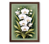 White Orchids Botanical Framed Wall Art Print A2 (59.4×42cm) Walnut, Wall Decor for Living Room, Bedroom, Office & Home, Ready to Hang, Art Gift