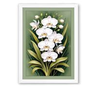 White Orchids Botanical Framed Wall Art Print A3 (42×29.7cm) White, Wall Decor for Living Room, Bedroom, Office & Home, Ready to Hang, Art Gift
