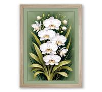 White Orchids Botanical Framed Wall Art Print A4 (29.7×21cm) Oak, Wall Decor for Living Room, Bedroom, Office & Home, Ready to Hang, Art Gift
