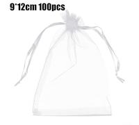 White Organza Bags 100pcs Drawstring Jewellery Pouches Wedding Favour Bags Party Candy Bag Fillers Craft Packaging Small Sheer Fabric Pouches for Bridal(9 * 12cm)