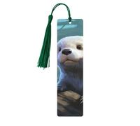 White Otter Print Wooden Bookmarks Tassel Bookmark Book Marks Reading Accessories,for Book Lovers Teachers