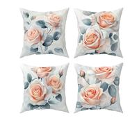 White Outdoor Cushions Covers 65x65 cm, Set of 4 Flower Outdoor Cushions Waterproof, Soft Linen Throw Pillow Cover, Square Waterproof Throw Pillow Case for Patio Balcony Garden Outside Sofa, Decor Q-3