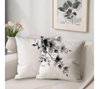 White Outdoor Cushions Covers 75 x 75 cm Sofa Cushions Plant Breathable Linen Square Pillow Cases Decorative Pillows Pack of 2, with Invisible Zipper, Double-Sided Printing, for Room Decor V-230