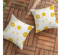 White Outdoor Cushions Waterproof Decorative Linen Throw Pillow Covers 65x65cm / 26x26Inches, Set of 2 Square Garden Cushion Covers with Invisible Zipper for Living Room Outdoor Garden, Yellow L-L45