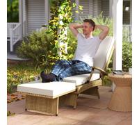 OUTSUNNY Foldable Rattan Garden Recliner Chair w/ Cushion, Footrest in Beige Outsunny Beige