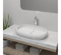 White Oval Ceramic Bathroom Sink Countertop Basin with Modern Single Lever Mixer Tap Durable Porcelain Finish Includes Mounting Hardware