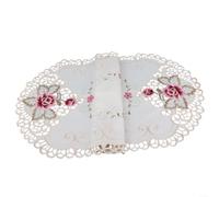White Oval Lace Tablecloth 40x85cm Embroidered Floral Doily Stain Resistant Cover for Wedding Party Dining Decor