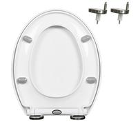 White Oval Toilet Seat with Adjustable Hinge, Soft Close and One-Click Quick Release, Easy Installation and Cleaning, Never Loosen, PP, 43x37cm