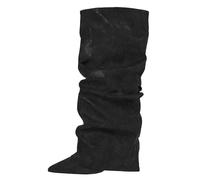 White owgirl Boots Wide Calf And Autumn Winter Pointed Pleated Hot Girl Boots Heel Not Above The Knee Straight Women's Mid Calf Boots Cow Boy Boots Womens (Black, 5.5)