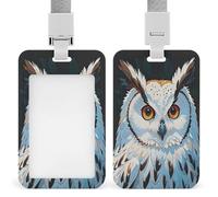 White Owl Badge Holder Waterproof Plastic ID Card Badge Holders with Lanyard Vertical Card Case Protector Pouch Clear Window Work Badges for Women Men