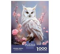 White Owl Jigsaw Puzzle 1000 Pieces Puzzle Game for Adults Spring Flowers 52x38cm/1000pcs