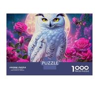 White Owl Jigsaw Puzzle for Adults 1000 Piece Puzzle Game Paper Material Night Rose Garden Relaxing Focus Family Home Decor Gift 52x38cm/1000pcs