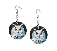 White Owl Wooden Earrings for Women, Vintage Elegant Wood Jewelry, Lightweight Earrings for Wedding, Party, Everyday Jewelry Gift, Circular, Wood, wood