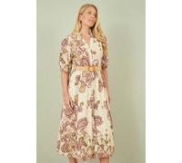 White Paisley Print Broderie Anglaise Cotton Midi Dress Yumi Pink S