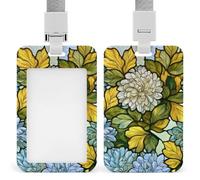 White Pale Blue Chrysanthemum Flower Pattern ID Badge Holder Retractable Clip Card Holder Card Protector Name Badge Name Tag for Work Office Doctor Nurse